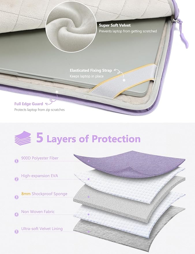 HYZUO 15-16 Inch Laptop Bag Sleeve for MacBook Pro 16 M4 M3 M2 M1 2025-2019, 15" Surface Book, Notebook Case for 15" 15.6" Dell HP Lenovo ThinkBook Asus Acer Samsung Huawei, Lilac Purple
