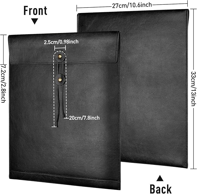 Black PU Leather File Folder for Documents,Important Document Folder with String Tie,Laptop Sleeve Notebook Case,Leather File Organizer, A4 Envelopes Filing Folder 3PCS