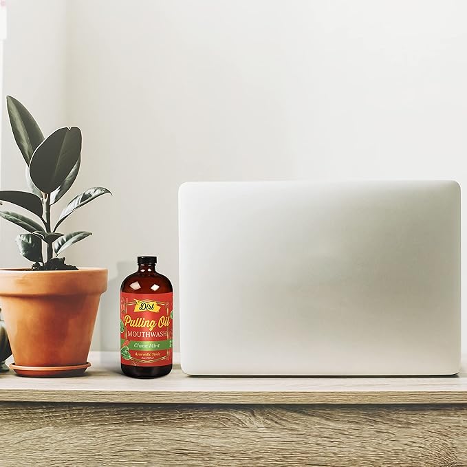 THE DIRT Oil Pulling Mouthwash - Gluten Free - Removes Plaque, Tartar, Bad Breath & Whitens Teeth (Cinna Mint, 8 Ounce)