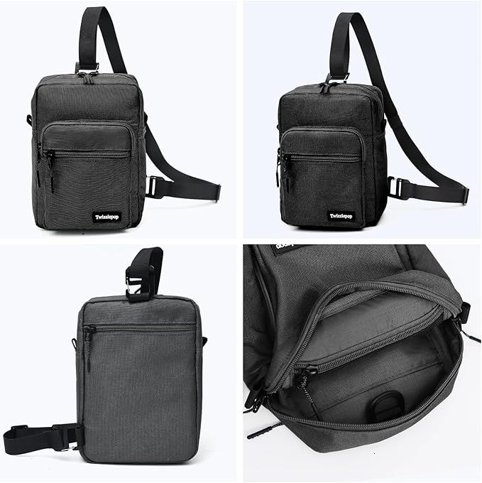 Waterproof Sling Bag For Men, Small Nylon Crossbody Sling Backpack With Multi Pocket, Adjustable Chest Bag For Travel, Hiking, Workout - Black