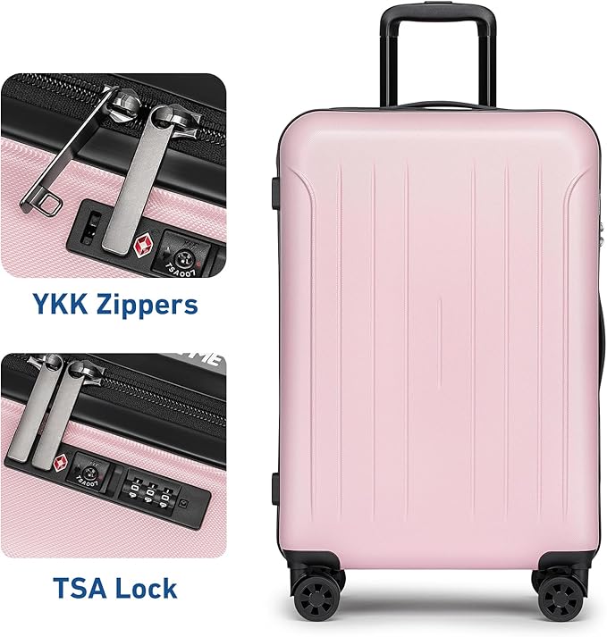 KYME Suitcase Hardshell With Double Spinner Wheels, PC+ABS TSA Lock Travel Luggage (Pink, 2Pcs Set(20"/24"))