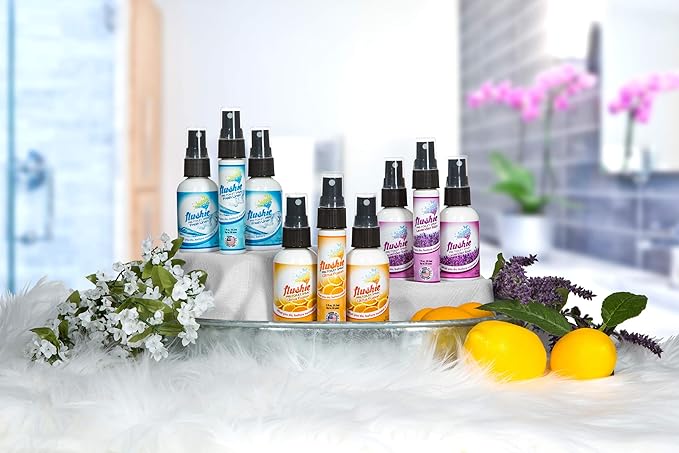 Flushie Pre-Toilet Spray for Poop Travel Size Toiletries Bathroom Spray for Poop Spray for Toilet Deodorizer Traveling Essentials Poop deodorizer Poop Odor eliminator 4oz (Assorted Mix, 4 Pack)