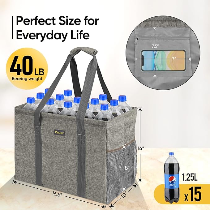 BALEINE Extra Large Utility Tote Bag with Wire Frame for Storage (Beige, 16.5''x14''x10'')