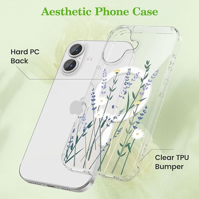 ZTOFERA for iPhone 16 Pro Magnetic Case Compatible with Magsafe,Aesthetic Floral Pattern Design Cute for Girl Women,Anti-Drop Protective Hard Phone Cover for iPhone 16 Pro-Lavender