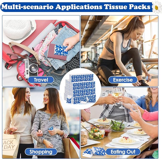 120 Pack Pocket Tissues Travel Packs 1200 Sheets Tissues Travel Size 3 Ply Unscented Small Mini Tissue Pack with Unique Embossing Process Individual Portable Tissue Packs for Purse Travel Camping