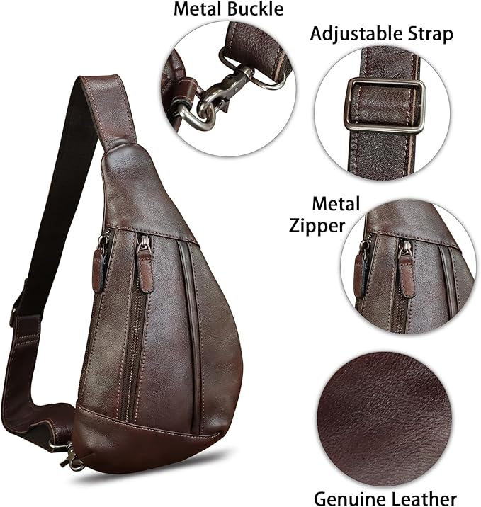 LRTO Genuine Leather Sling Bag for Men and Women Vintage Real Leather Crossbody Chest Bags Backpack Purse for Travel Hiking