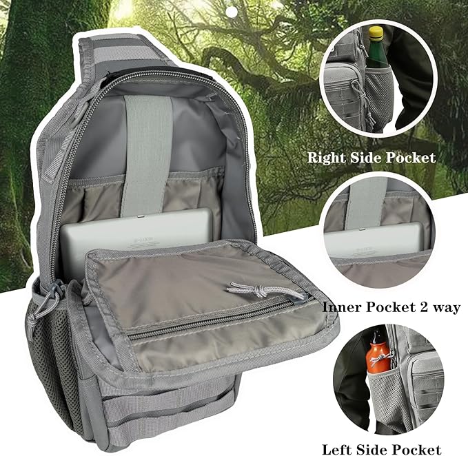 Tactical Shoulder Sling Bag, Small Chest Pack, 13L Backpack for Men Outdoor Sports, Grey
