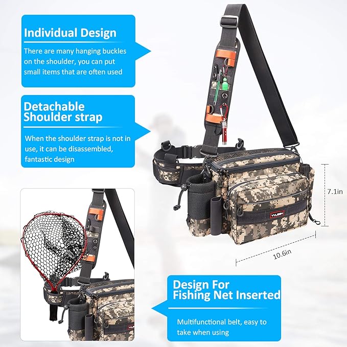 YVLEEN Sling Fishing Tackle Bag - Outdoor Tackle Box - Water-Resistant Waist Bag Cross Body Fly Fishing Sling Pack