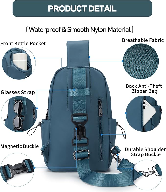 Sling Backpack bag for Men Peacock Blue, Tactical Backpack Shoulder Daypack Mini Anti-Theft Cross Body Motorcycle Chest Bags, Small One Strap Backpack for Casual Travel Hiking Outdoor Sports
