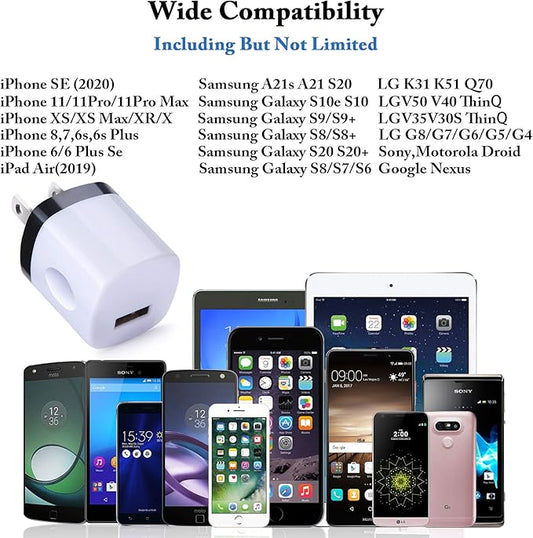 Wall Plug USB 10 Pack, iPhone Charging Block,1A 5V One USB Power Adapter Charge Plug Cube Block Box for iPhone 15 14 13 12 11 Xs XR X 8, Galaxy S21 S20 S10e S9 S8 A71 Note20, LG G8 G6, Google Pixel