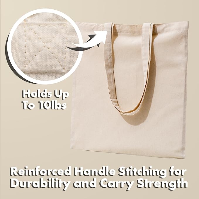 Carrywell |Not Made In China| 5 Pack Cotton Tote Bags, Lightweight Reusable Grocery Shopping Bag, Blank Bulk Cloth Totes with Handles, Great For Custom Screen Print and Gifts (15"x16")
