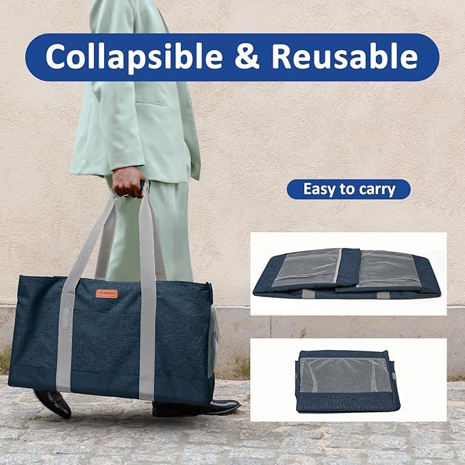 MHOMER Reusable Grocery Bags Extra Waterproof Large Utility Tote Bag with Carrying Handles Foldable Shopping Bags for Storage Space Saving Reinforced Bottom Durable Oxford Fabric Blue
