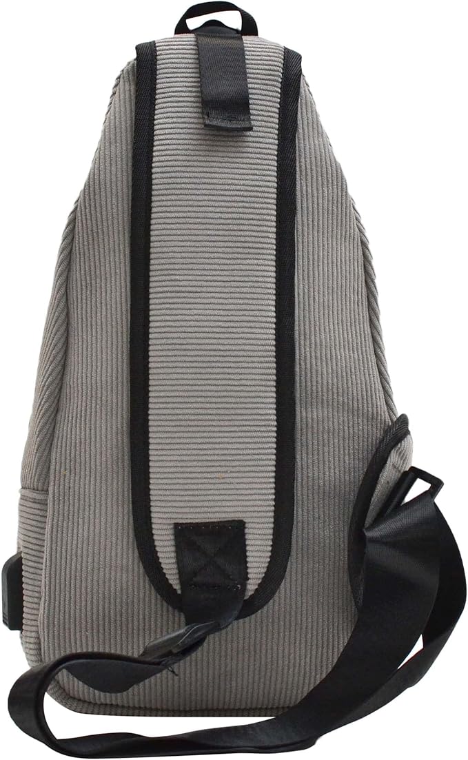 Anti-Theft Daypack Crossbody Sling Backpack, USB Charging, Lightweight Day Pack for Travel, Hiking, Everyday, Large, Gray Corduroy