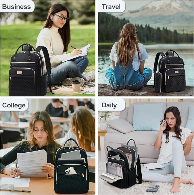 Laptop Backpack for Women,15.6 Inch Laptop Backpack for Work,Water Resistant Travel Backpack,College Bookbag with Wallet