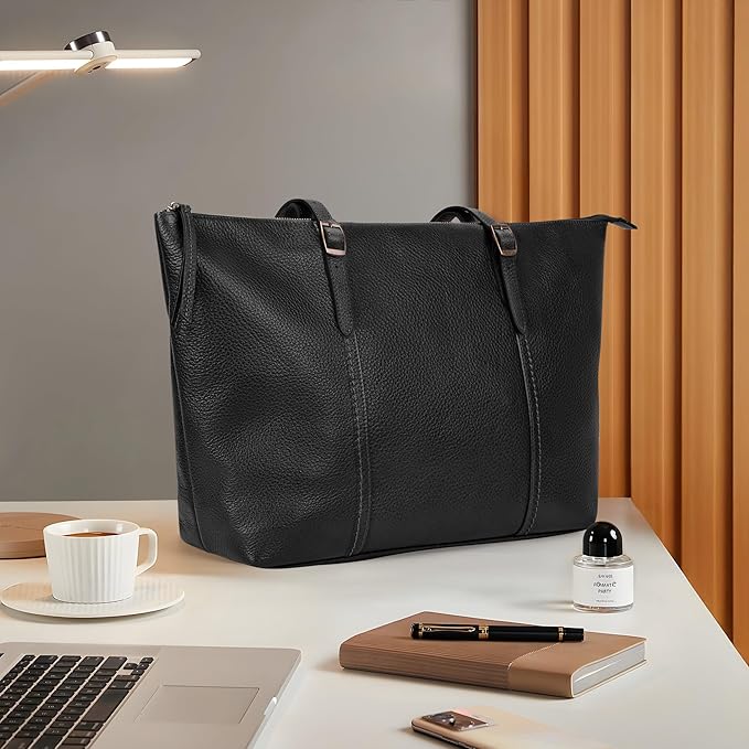 befen Genuine Leather Tote Bag for Women Large Work Tote Purse with Zipper Leather Shoulder Handbags with Adjustable Strap