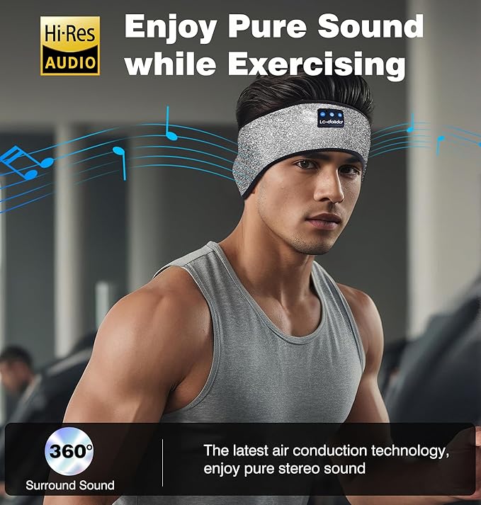 LC-dolida Headband Headphones Bluetooth 5.4 Headband, Sleep Headphones with Ultra-Thin HD Stereo Speaker, Sleep Headband Earphones Wireless for Workout Yoga Insomnia Running Meditation Gifts
