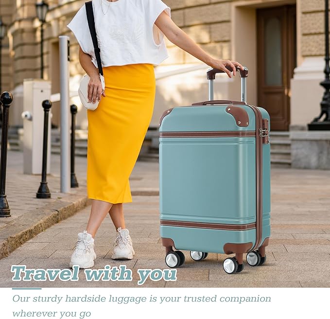Merax Suitcase Set 28 inches Expandable Luggage with TSA Lock Spinner Wheels Hardshell Lightweight Vintage Luggage with Travel Bag,Green