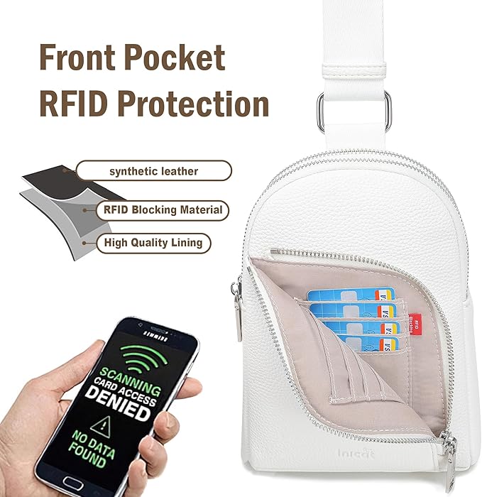 INICAT RFID Blocking Sling Bag Leather Crossbody Bags for Women Fanny Pack Cross Body for Woman Chest Bag for Travel 1.9L