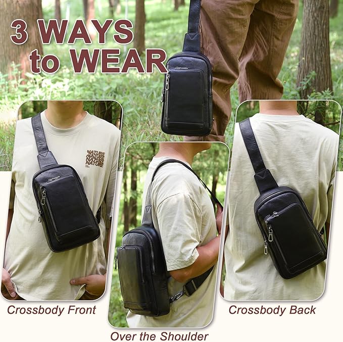 Genuine Leather Sling Bag for Men and Women Crossbody Shoulder Purse Chest Sling Backpack Carry on Casual Daypack