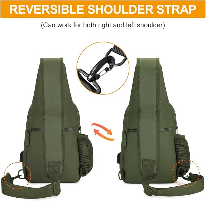 HUNTVP Tactical Sling Bag Crossbody Bag for Men Women EDC Shoulder Bags Molle Sling Backpack Chest Pack for Hiking Hunting Travelling Camping (Type3-Army Green)