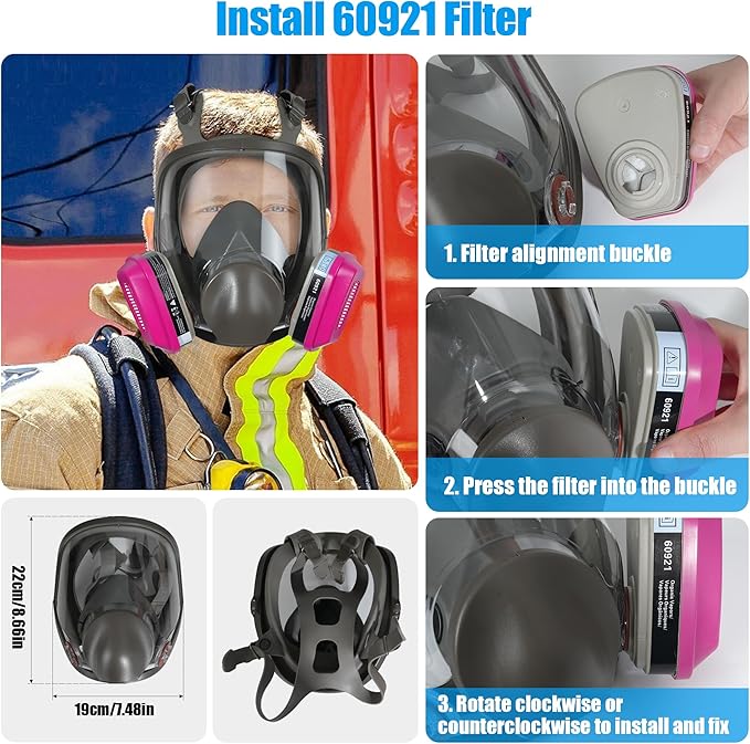 Full Face Gas Respirator Mask with 60921 Filters - Ideal for Protection Against Gases Dust Organic Vapors Spray Sanding welding 6800