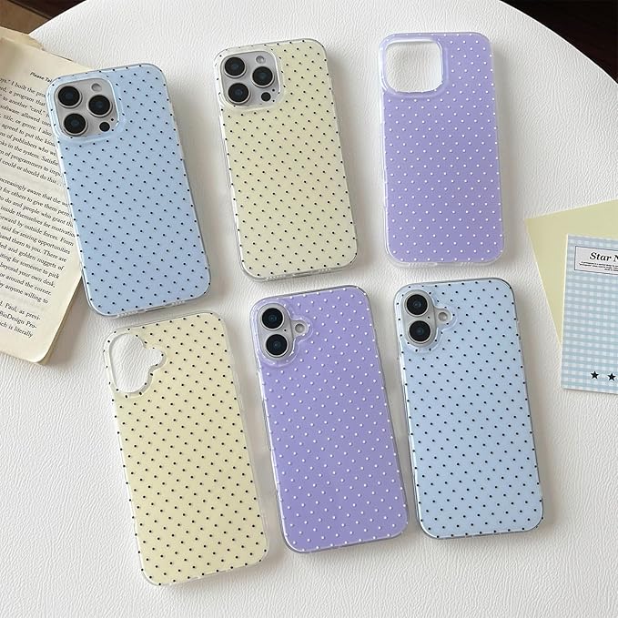 Compatible with iPhone 15 Pro Max Case, Fashion Cute Aesthetic Polka Dot Phone Case for Women, Shockproof Slim Soft TPU and Hard PC Protective Phone Cover for iPhone 15 Pro Max 6.7", Purple