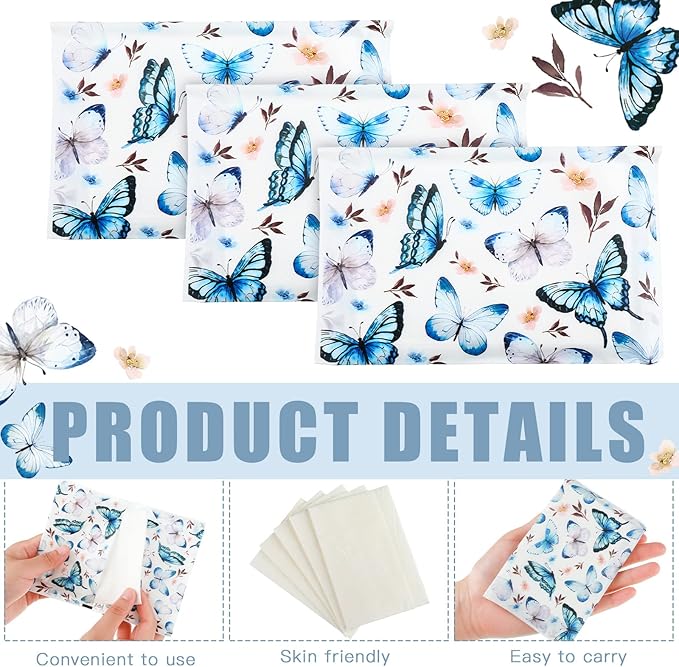 Geyee 50 Packs Facial Tissue Travel Packs Disposable Pocket Tissues for Wedding Guest Travel School Purse Home Supplies, 500 Sheets 3 Ply(Vintage Butterfly)