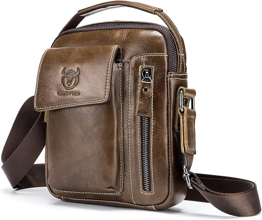 LUKZIJAES Small Genuine Leather Shoulder Bag Men Messenger Handbag Lightweight Sling Crossbody Bag