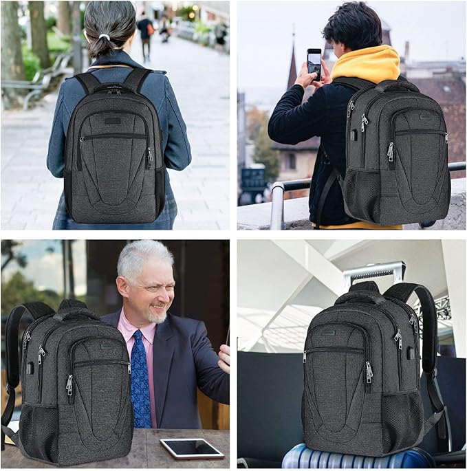 Travel Laptop Backpack, 17 Inch Extra Large School Backpacks for Teen Boys and Girls, Black Water Resistant Women Back Pack, Business Men Sturdy Computer Bag with USB Charging Port, Gifts