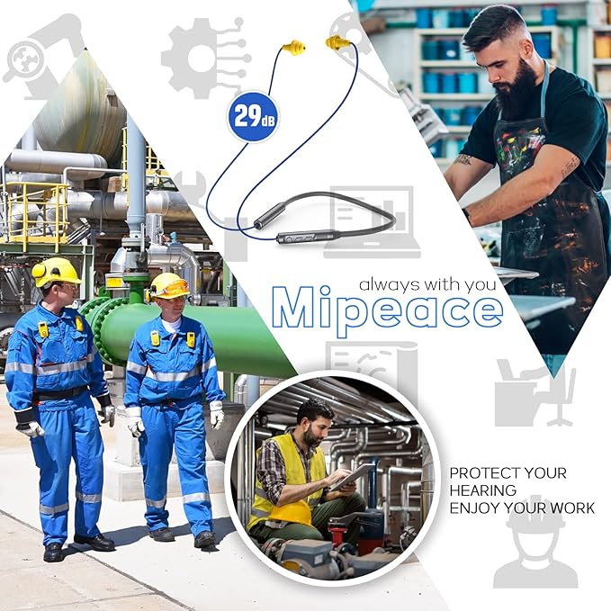 MIPEACE Bluetooth Earplug Headphones, Neckband Wireless Earbuds earplugs-29db Noise Reduction isolating in-Ear earplug Earphones with Controls,IPX5 sweatproof,19+Hour Battery(Gray)