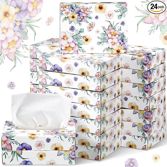 Yinder 24 Packs 960 Sheets Tissue Cube Car Facial Boxes Disposable Facial Travel Tissues Holder Soft Watercolor Boxes 2 Ply 40 Sheets for Wedding Household Car Kitchen Bathroom(Flower)