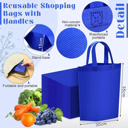 Windyun Reusable Grocery Bags Large Non Woven Shopping Bags with Handle Foldable Portable Tote Carryall Bulk 11.8x6x13.8 Inch