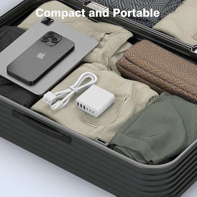 USB C Fast Charger Block, 100W 6 Ports Charging Station Hub for iPhone 16 15 14 13 Pro Max, iPad Pro Air Mini, Galaxy, for Air-pods 4, Pro 2, 25W PPS Type C Wall Charger with LED, 5ft Cord