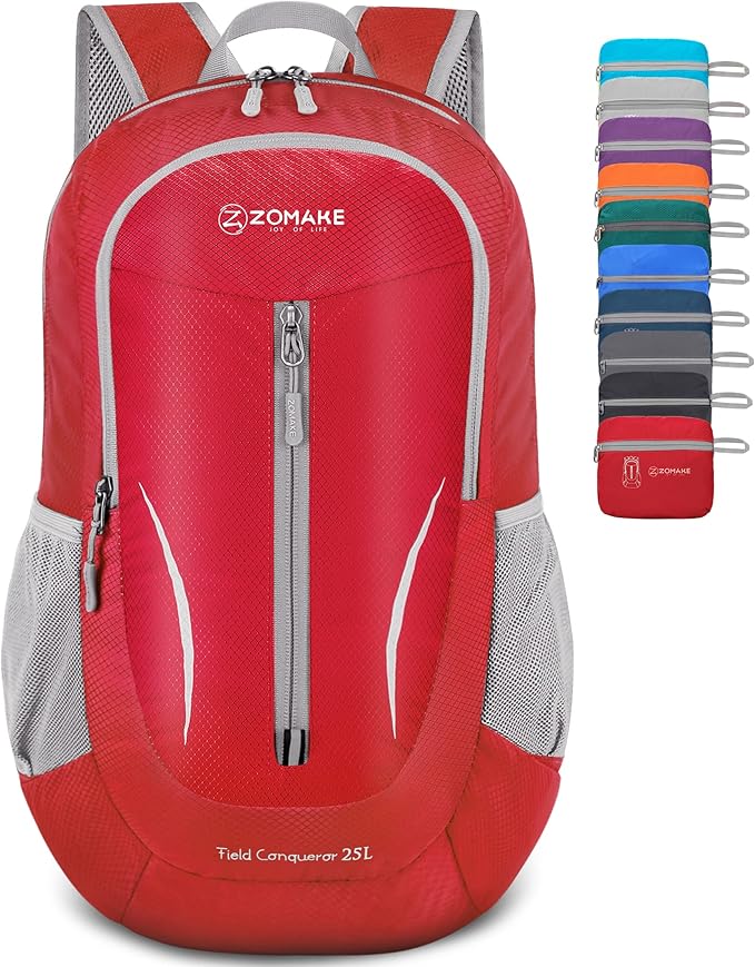 ZOMAKE Ultra Lightweight Packable Backpack 25L, Foldable Hiking Backpacks Water Resistant Small Folding Daypack for Travel(Red)