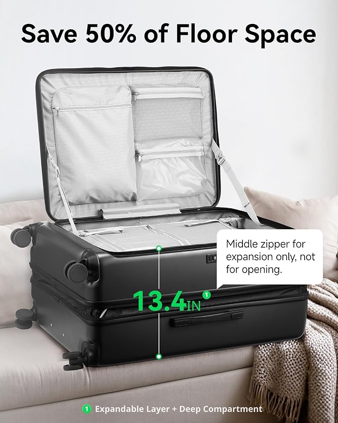 LUGGEX 28 Inch Luggage with Spinner Wheels, Expandable PC Hard Shell Checked Suitcase with Front Opening, Lightweight (Charcoal Metallic, 28 Inch)