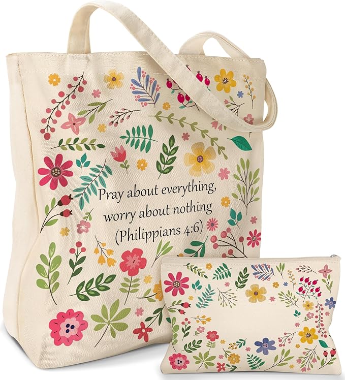 2 Pack Canvas Tote Bag - with Makeup Pouch Aesthetic Cute Women Reusable Canvas Bag for Shopping, Work, Travel