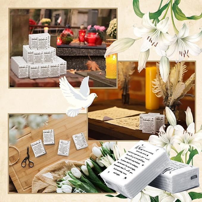 Sinmoe 60 Bulk Funeral Tissues Keepsakes Memorial Facial Pocket Tissues Favors Inspirational Poem 3 Ply Mini Travel Size Tissue Packs Memorial for Guests Relatives Family