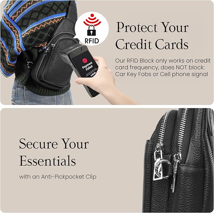 befen Genuine Leather Small Sling Bag for Women Anti-Theft Crossbody Chest Bags Fanny Packs for Travel with RFID Card Slots