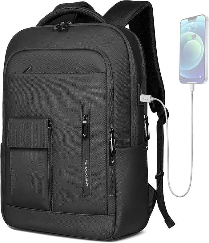 Laptop Backpack for Men, 16 Inch Travel Business Backpack with USB Charging Port, Anti Theft Commuter Work backpack, Water Resistant Computer Bag Bookbag for College Weekender, Black