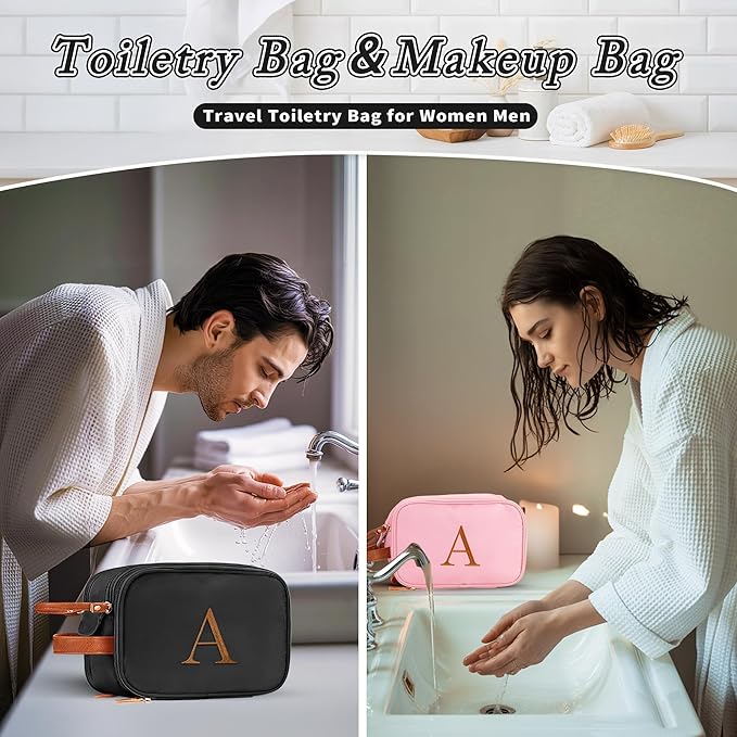 YOOLIFE Travel Toiletry Bag - Toiletry Bag for Men Women | Personalized Gifts for Women Me, Travel Essentials Toiletries Water Resistant Dopp Kit Letter S Black
