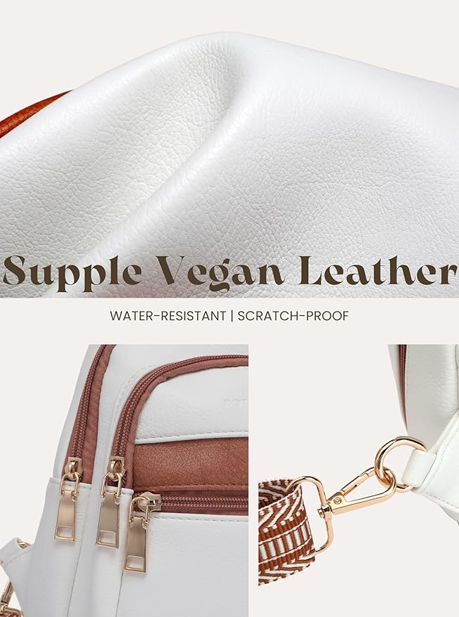 Sling Bag for Women Vegan Leather Fanny Pack Small Crossbody Purse Anti Theft Chest Bag for Travel Beige & Brown