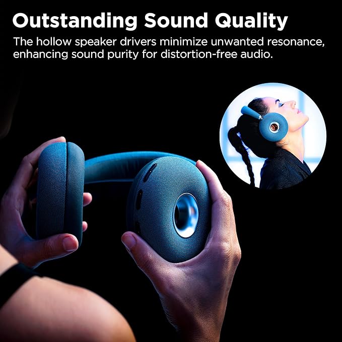 Open Ear Wireless Headphones, Bluetooth 5.3 Over-Ear with Removable Noise-Canceling Ear Caps, Dual-Driver HiFi Sound, 24H Battery Life Comfortable Fit, Type-C Fast Charging for Travel, Work, Office