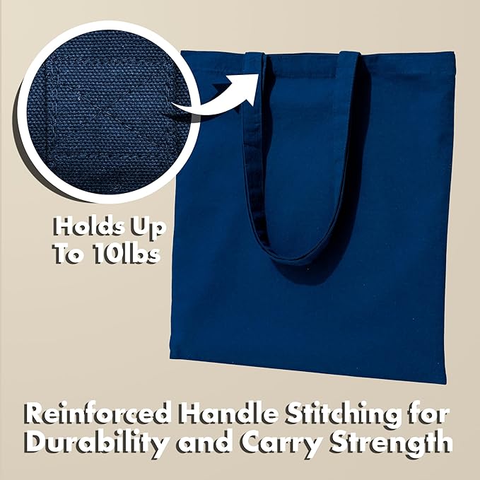 Carrywell |Not Made In China| 5 Pack Cotton Tote Bags, Lightweight Reusable Grocery Shopping Bag, Blank Bulk Cloth Totes with Handles, Great For Custom Screen Print and Gifts (15"x16")