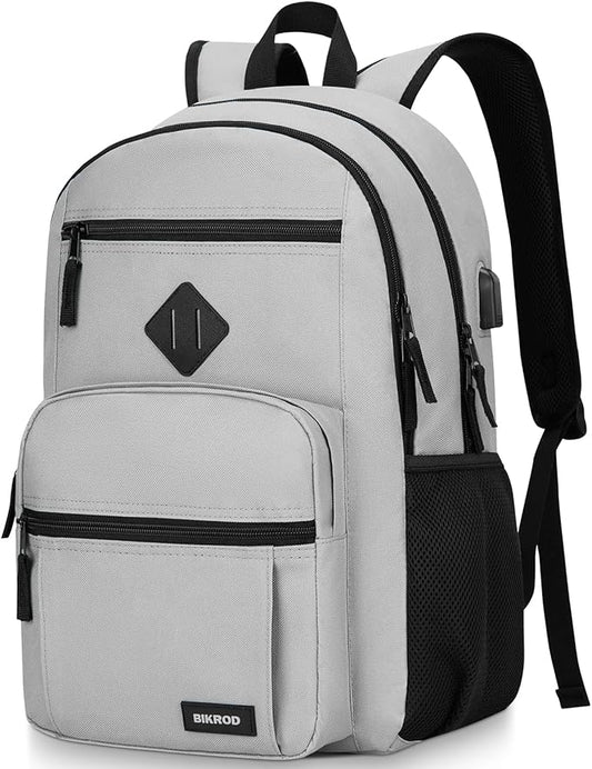 BIKROD Backpack for Men and Women, Lightweight Casual School Backpack for Teens Boys and Girls, Daily-use Travel Laptop Backpack with USB Charging Port Fits 17.3 Inch Notebook, High School Bookbag