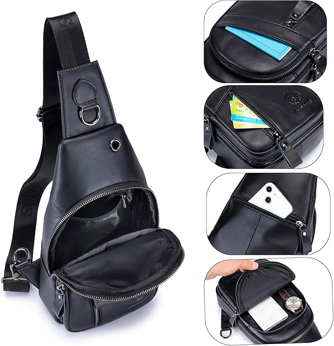 LUKZIJAES Genuine Leather Sling Bag for Men