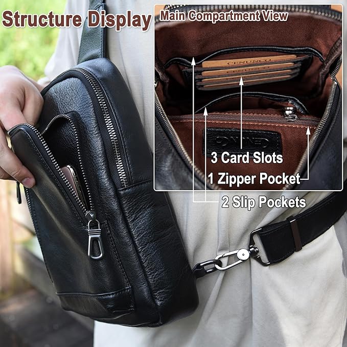Genuine Leather Sling Bag for Men and Women Crossbody Shoulder Purse Chest Sling Backpack Carry on Casual Daypack