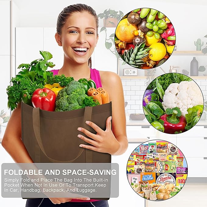 WISELIFE Reusable Grocery Shopping Bags 10 Pack Large Foldable Tote Bags Bulk Eco Produce Bags with Long Handle