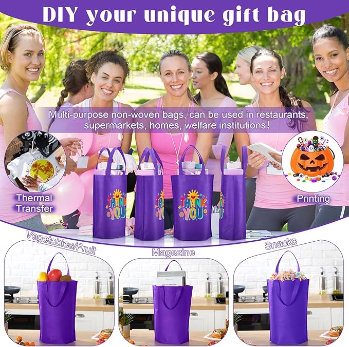 Windyun Reusable Grocery Bags Large Non Woven Shopping Bags with Handle Foldable Portable Tote Carryall Bulk 11.8x6x13.8 Inch