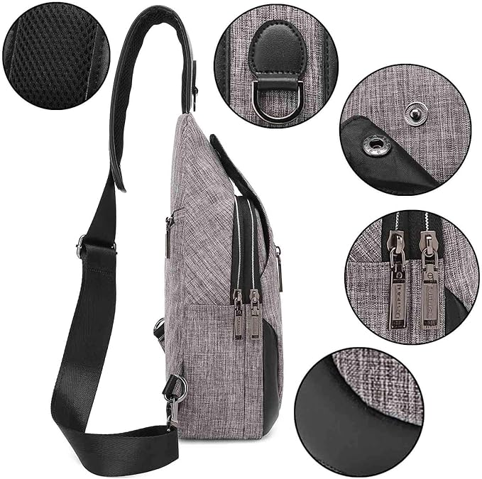 Small Sling Bag Crossbody Backpack Over the Shoulder Bag for Men Women Travel Outdoors, Lightweight Sling Chest Pack (Large, Grey)