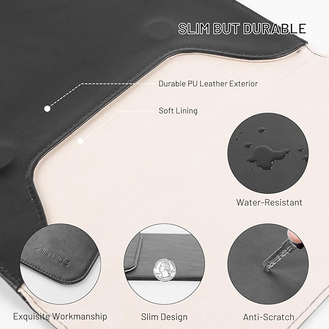 Allinside 11-12 inch Laptop Sleeve Case Compatible with MacBook Air 11 2010-2015/MacBook 12 2015-2017, Waterproof PU Leather Laptop Sleeve Bag Protective Vertical Case Cover, Black